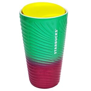 Starbucks 2022 Ceramic Travel Tumbler 12oz‎ Green Pink Ombre Swirl New 011140420